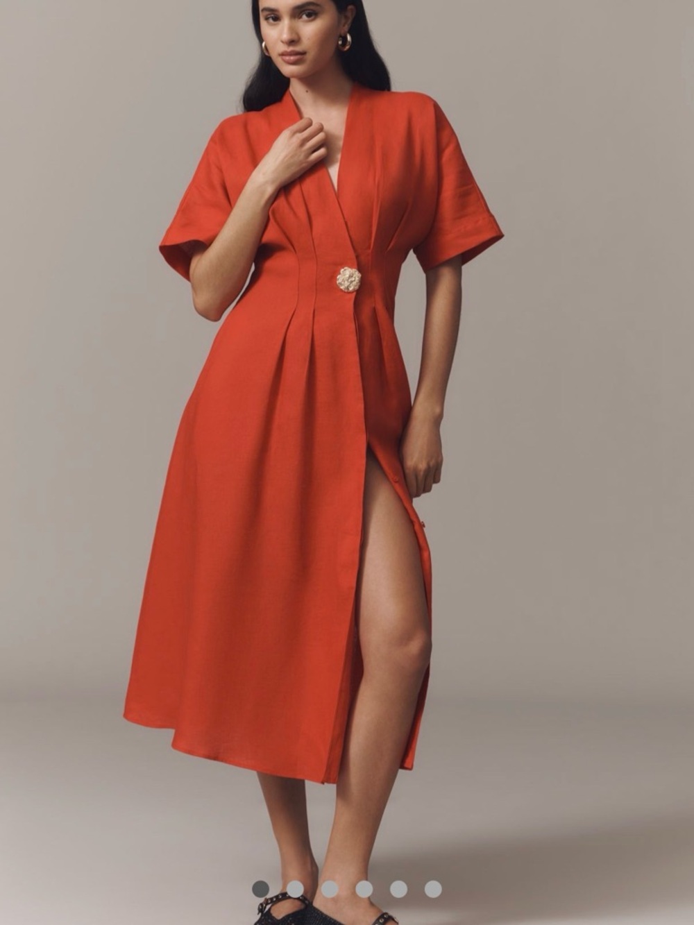 Exquise Anthropologie Shirt Dress Tobie Red Linen Preppy Boho Retro large  NWT